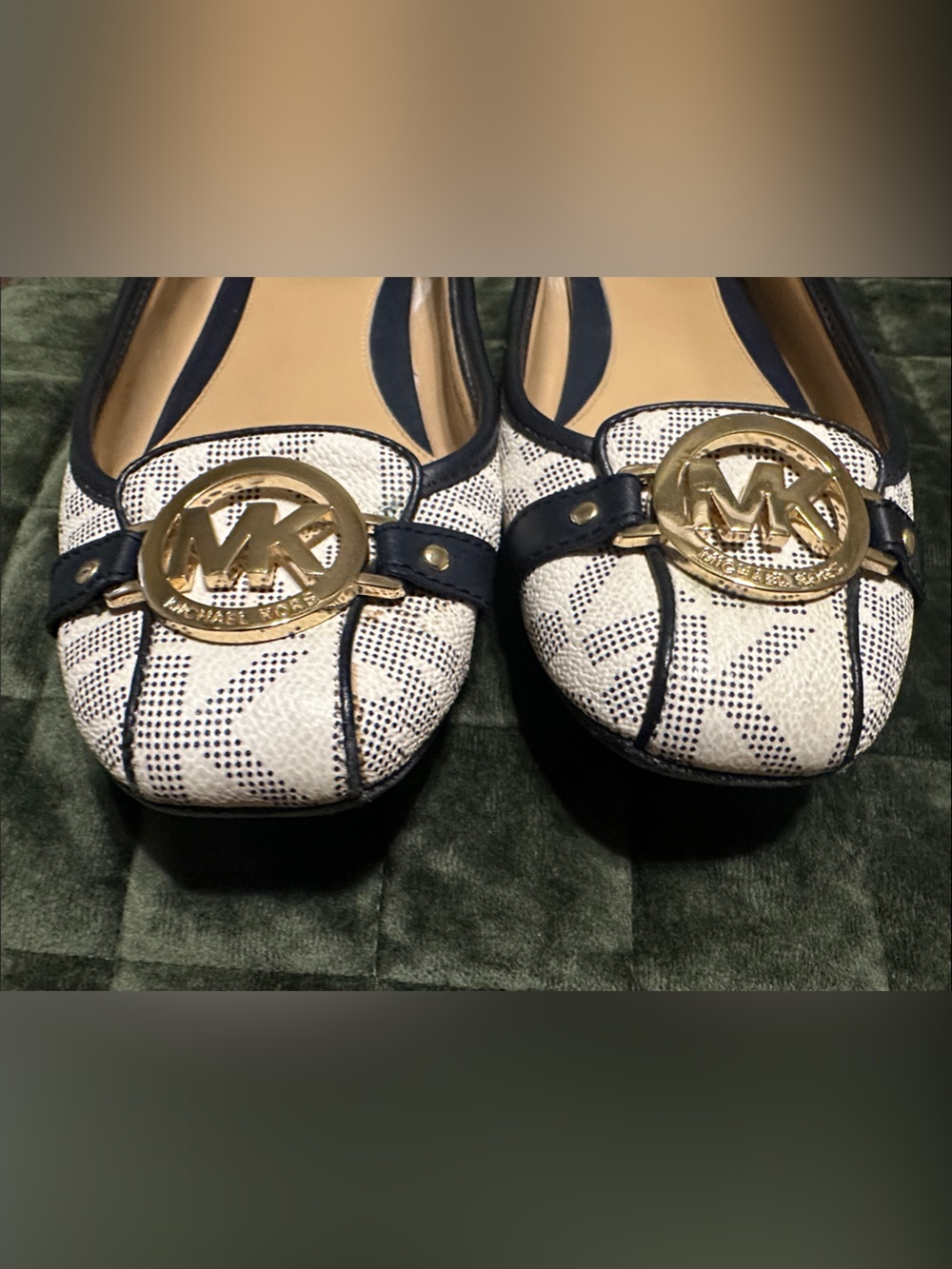 Michael Kors Navy & White MK Signature Logo Ballet Flats with Gold Hardware - Picture 12 of 16